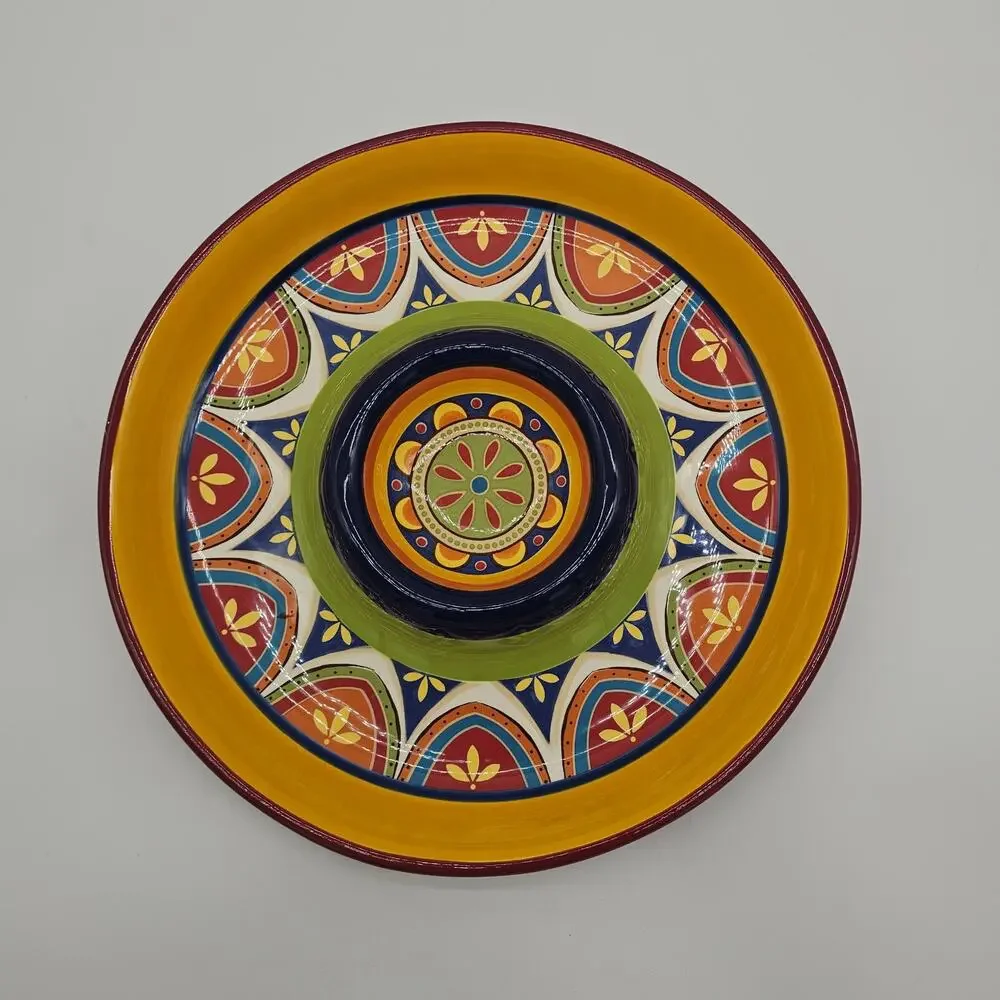 Chip & Dip Platter - Pier 1 Imports Mexicali Design - Hand-Painted Ironstone